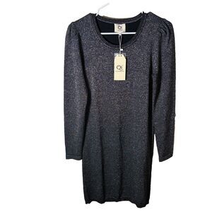 Qi Cashmere Dress Women's Small Gray Metallic Wool Blend Knit Long Sleeve
